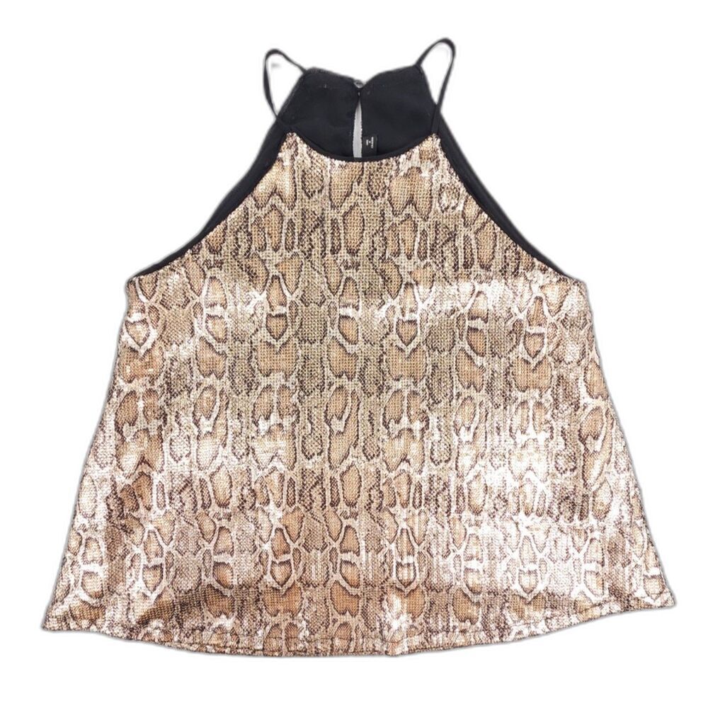 NWT Zara 90s Sequin Halter Tank Top Gold Snake Print Y2k Glam Baddie Clean Girl